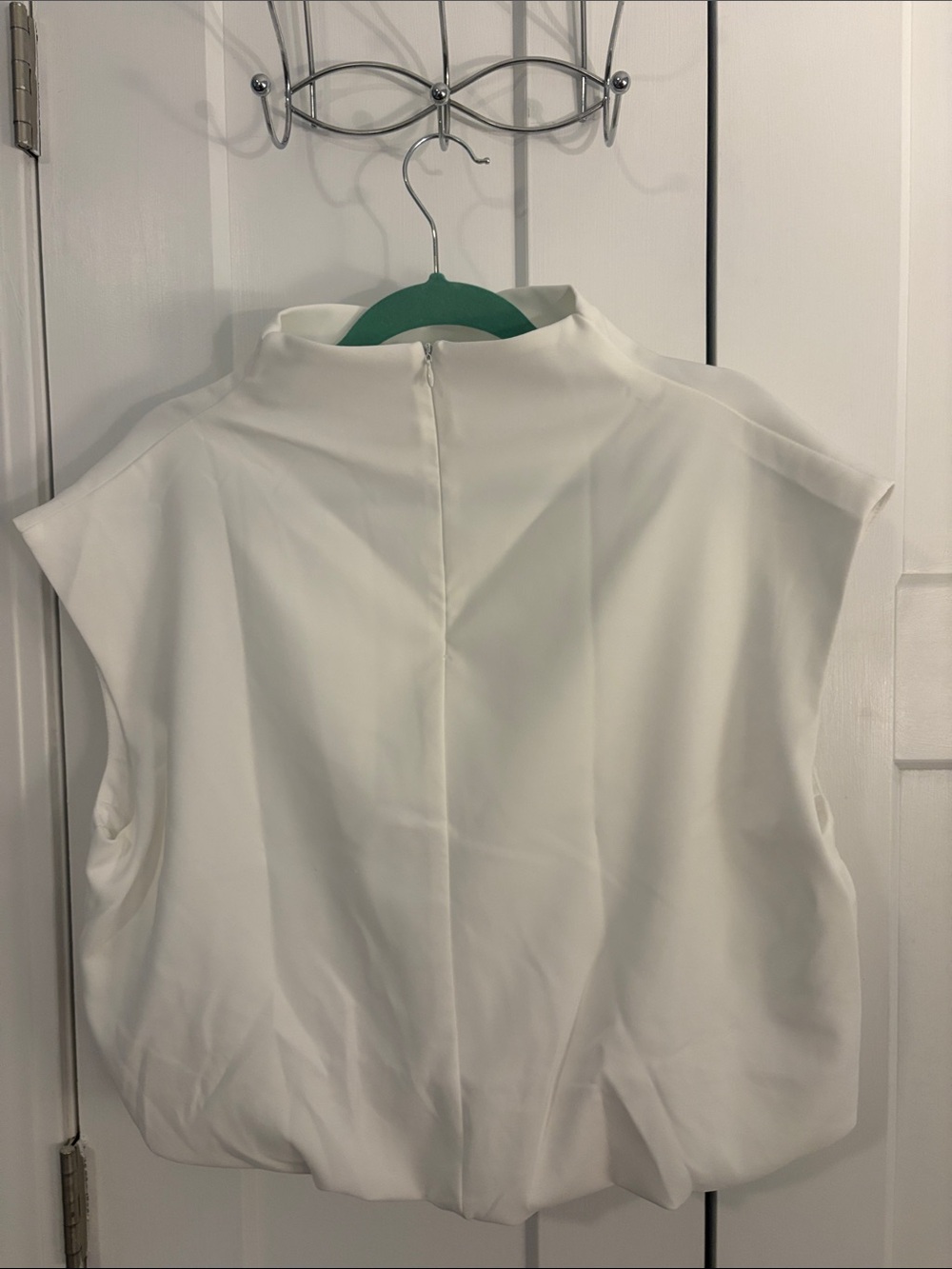 glam White Sleeveless Mock-Neck Blouse